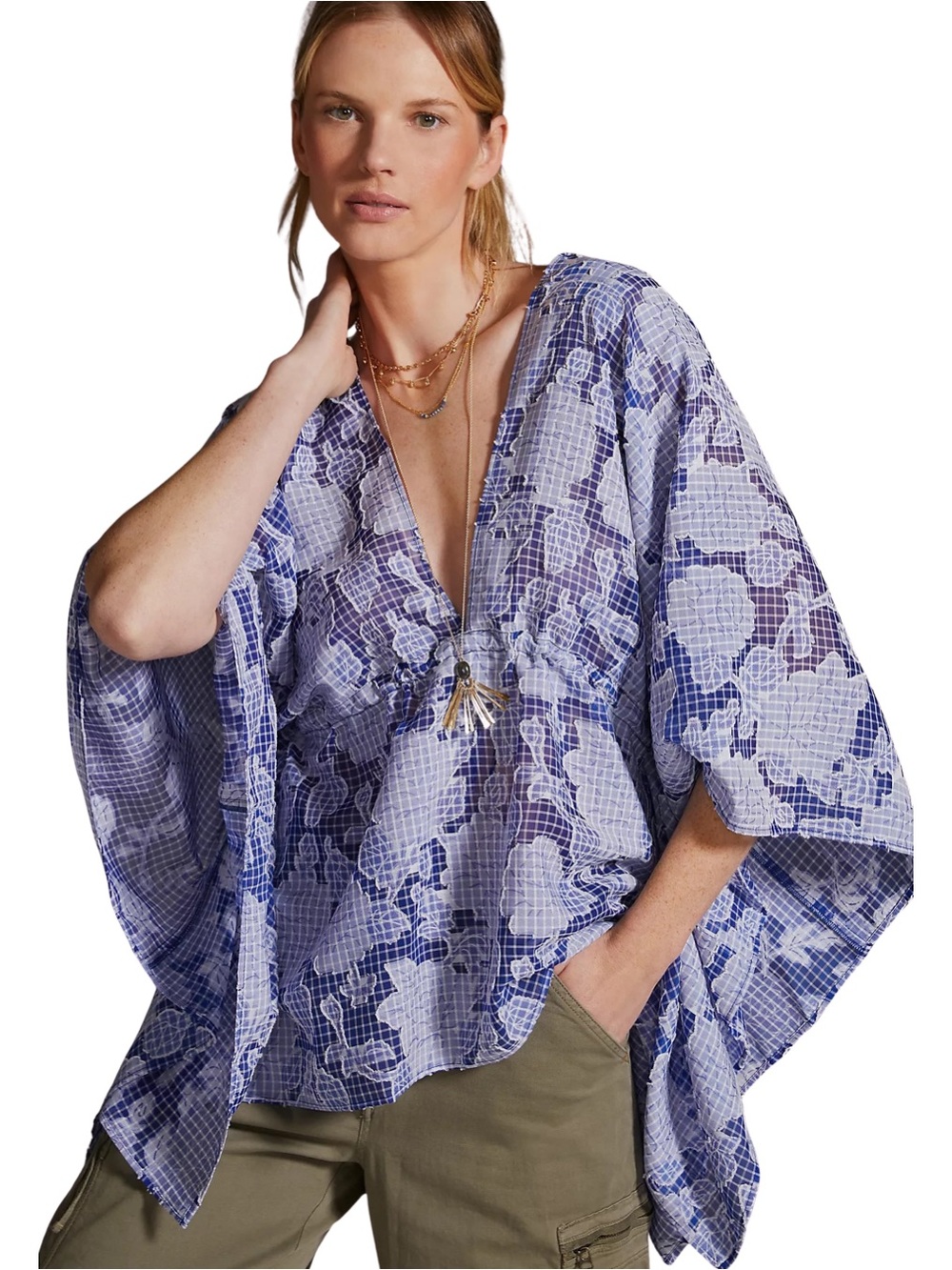 ANTHROPOLOGIE‎ Tie-Front Caftan Top ONE SIZE